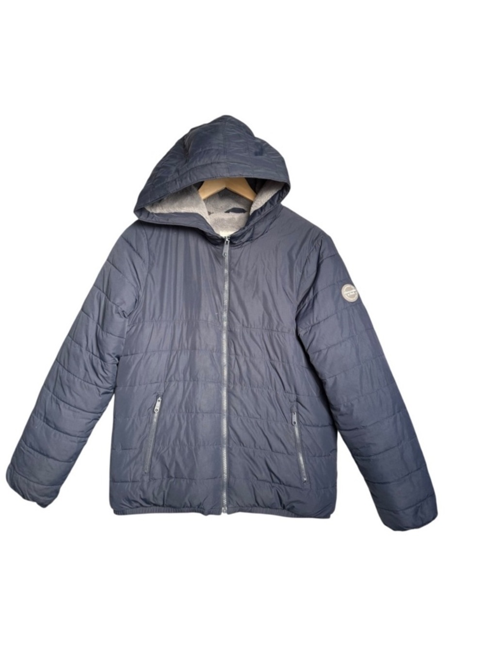 Abercrombie Kids Fleece Lined Puffer Coat Jacket Boys 15/16 Navy Water Resistant